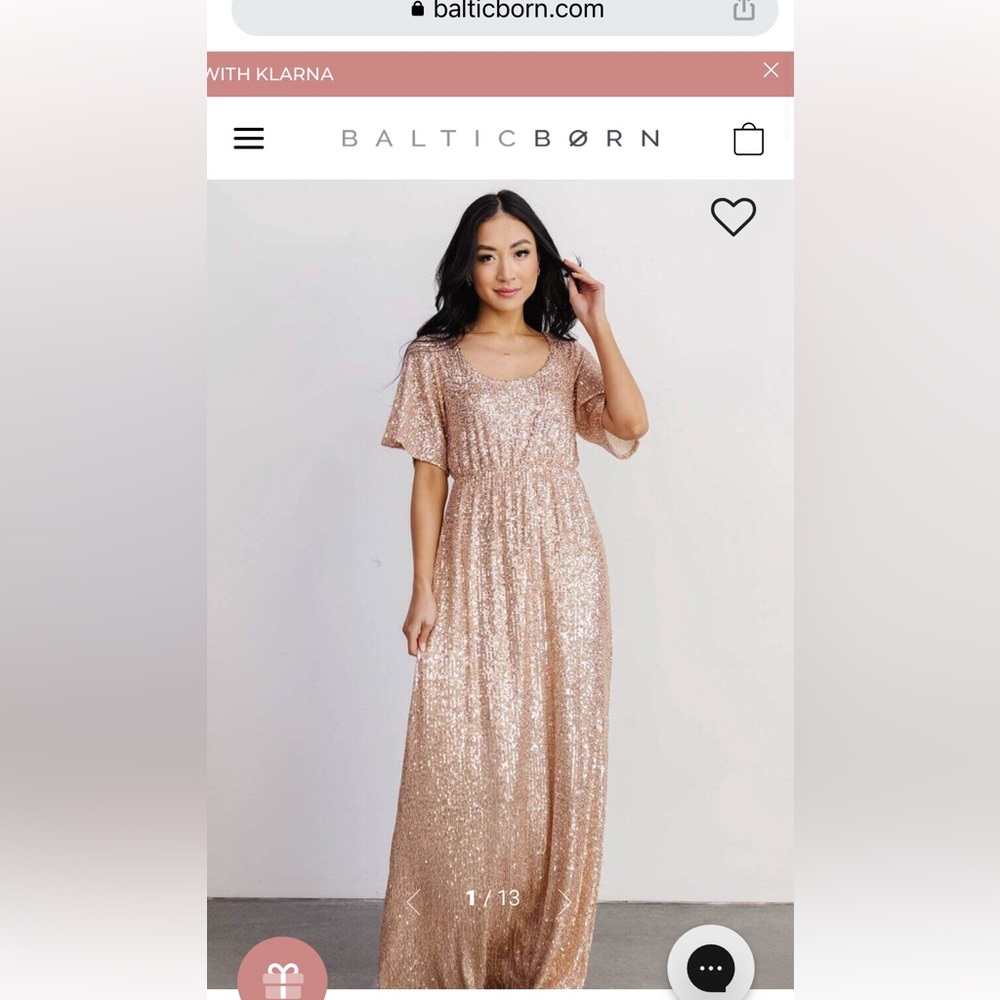 Baltic Born Gatsby Sequin Gown, champagne color, size Large, NWT